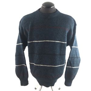 Vintage Eddie Bauer Mens Large Blue Striped Pullover Crew Neck Sweater Knit Wool